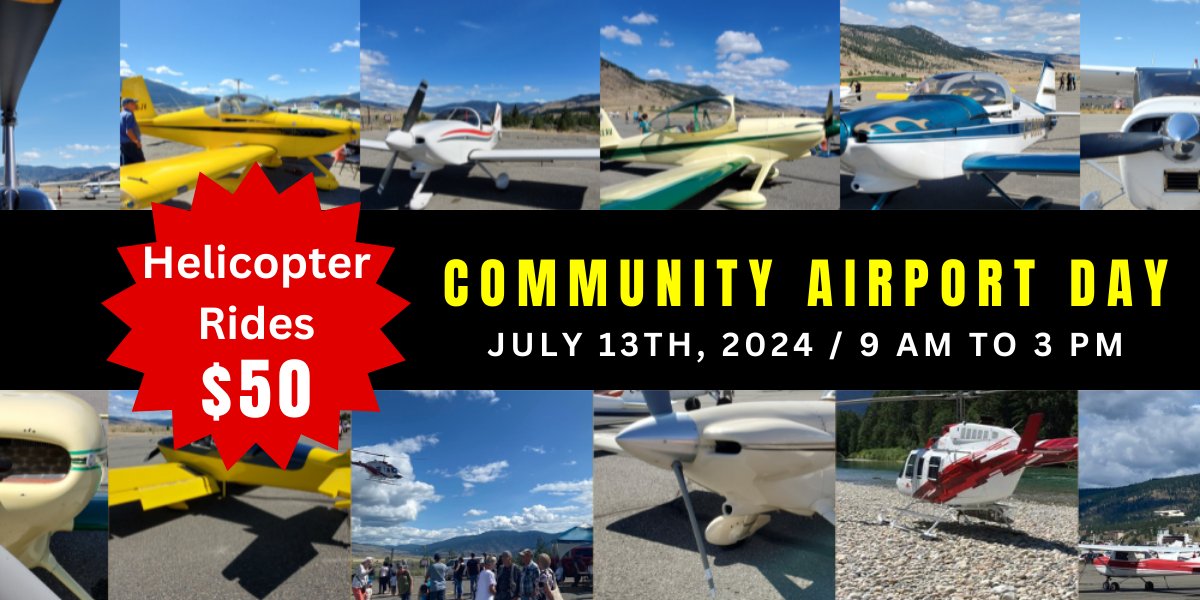 NicolaTourism's tweet image. 🚁✈️ The Day has come! 🚗🎉 Get ready for an adrenaline-packed adventure at our Community Airport Day!  Bring your friends and family, it's going to be a day you won't want to miss. See you there! 🔥 #CommunityAirportDay #ExcitementInTheAir