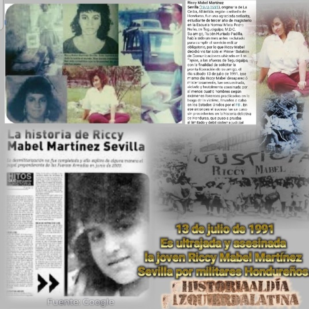 VidePvide's tweet photo. Comparte, ama y Divulga la Verdad de la Historia 🇨🇺📲
 Efemérides del 13 de julio 
👣Combate de Peralejo.
👣Es ultrajada y asesinada la joven Riccy Mabel Martínez Sevilla por militares Hondureños.
👣Nace Sara González.
 #HistoriaAlDía #IzquierdaLatina #TitanesDeCorazón https://t.co/PiSl2coNBU