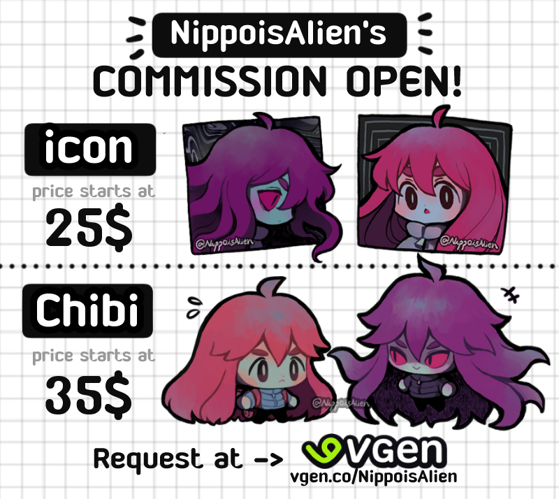 NippoisAlien's tweet photo. I finally get #Vgen ! so i wanna open c0mmissi0n again!!✨o(^^)o
Only Icon and Chibi type for now with LIMITED slots!
RT is very appreciated!! 🥹 https://t.co/VQzGrJBSCe