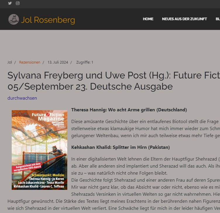 JolRosenberg's tweet photo. Es ist schon etwas her, dass ich die fünfte Ausgabe des "Future Fiction Magazin" gelesen habe. Ich habe sie gern gelesen, war aber von den übersetzten Texten recht enttäuscht. Ausführliche Meinung: https://t.co/AcWPwU3NfE
#sciencefictionbooks #buchblog #lesetipp
@uwepost https://t.co/uiTAjttsqs