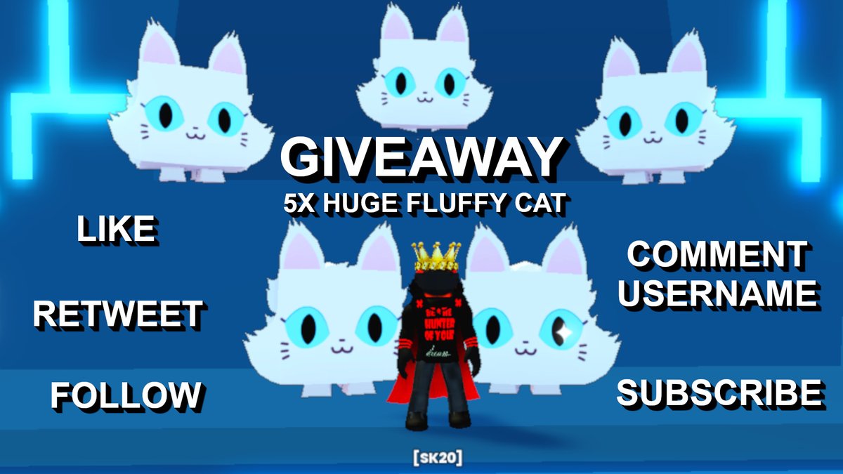 King20Sparkle's tweet photo. 😎GiveAway: 5X HUGE FLUFFY CAT😎

➡️Follow, Like and Retweet
➡️Comment Username
➡️SUB: https://t.co/6m747gLBvr

GiveAway ends Saturday July 20th, 2024    

5 Random winners will be selected through Twitterpicker

🍀Good Luck!🍀

#ROBLOX #PetSimulator99 #PS99 #GIVEAWAY https://t.co/aC7tIP5Jel