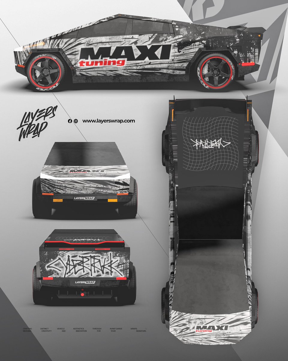 layerswrap's tweet photo. Introducing the MAXI Tuning wrap design ! Bold, edgy, and ready to dominate the streets. Transform your ride with Layers Wrap’s cutting-edge designs. Get in touch with us to turn your vision into reality!  #tesla #CustomWrap #LayersWrap #cybertruck #teslacybertruck https://t.co/ujw0AVMUbf