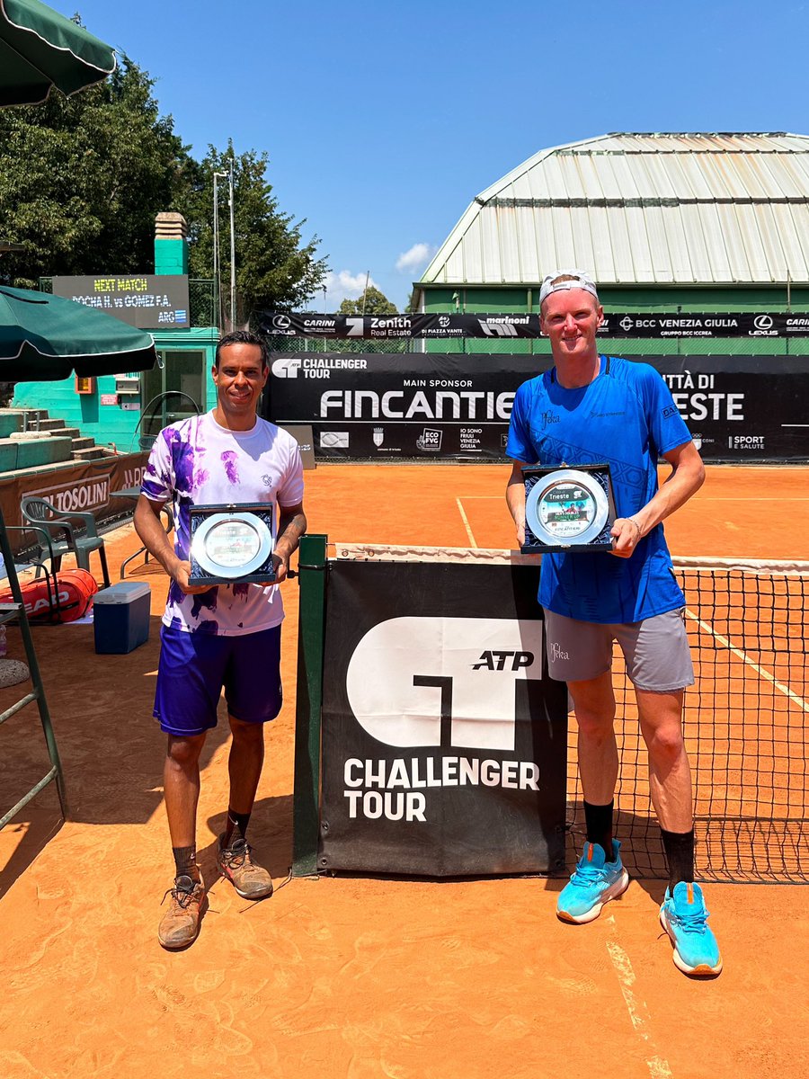 courtslock's tweet photo. Trieste ATP 100 doubles final🥈🇮🇹 Obrigado partner @danieldutrasilva for a great week! Thank you to the Gianni figure @gianluca_gerndt for filling the physio and coach role this week 🙏🔥 #FEA #TG https://t.co/d42kb7HB4k