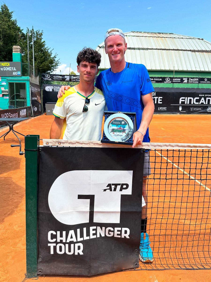 courtslock's tweet photo. Trieste ATP 100 doubles final🥈🇮🇹 Obrigado partner @danieldutrasilva for a great week! Thank you to the Gianni figure @gianluca_gerndt for filling the physio and coach role this week 🙏🔥 #FEA #TG https://t.co/d42kb7HB4k