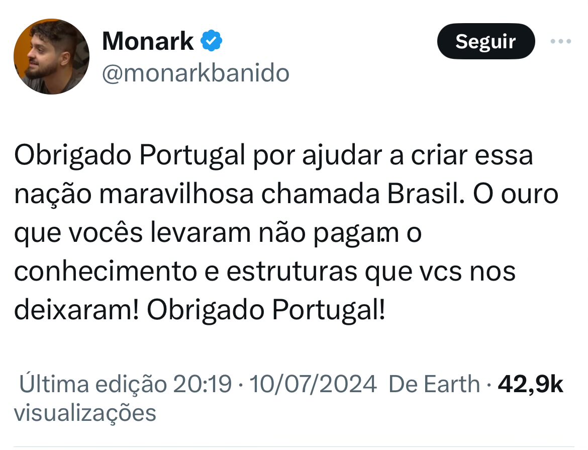 medoedeliriobr's tweet photo. Beber nesse fim de semana até dizer que os portugueses roubaram pouco ouro e na verdade é o Brasil que tá em dívida com eles… https://t.co/q1nfBPI0Du