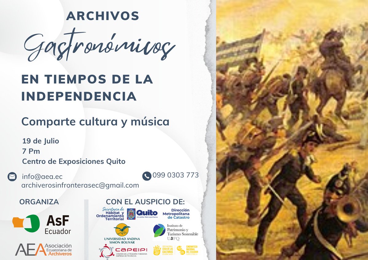ecuador_asf's tweet photo. Conoce la historia en un evento diferente, compartiendo cultura, música y sorpresas "𝑨𝒓𝒄𝒉𝒊𝒗𝒐𝒔 𝑮𝒂𝒔𝒕𝒓𝒐𝒏𝒐́𝒎𝒊𝒄𝒐𝒔 𝒆𝒏 𝑻𝒊𝒆𝒎𝒑𝒐𝒔 𝒅𝒆 𝒍𝒂 𝑰𝒏𝒅𝒑𝒆𝒏𝒅𝒆𝒏𝒄𝒊𝒂"
🗓️19 de julio
⏰7 Pm
Parqueadero regístrate➡️https://t.co/53ldTGVFjF https://t.co/eDrexrxjpp