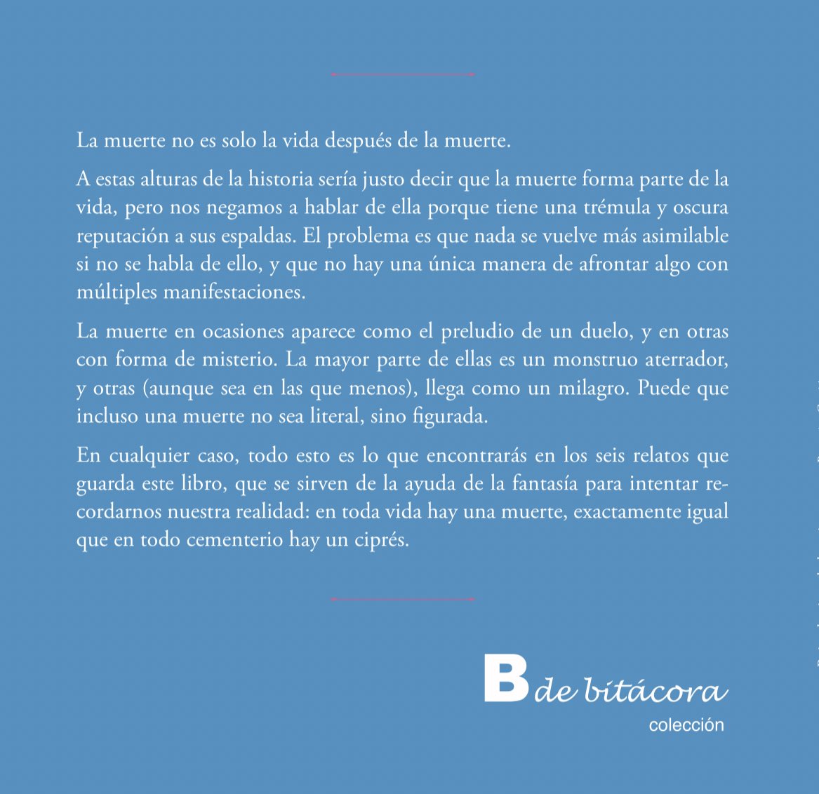 ¡Hola! Soy Bea, y acabo de publicar un libro 🥹 se titula “Bajo el mirar de los cipreses”, y se trata de una antología de relatos relacionados con la muerte. Esto es muy especial para mí, y me haría mucha ilusión que me ayudáseis a impulsar el proyecto, ¡aunque sea con un rt! 💙