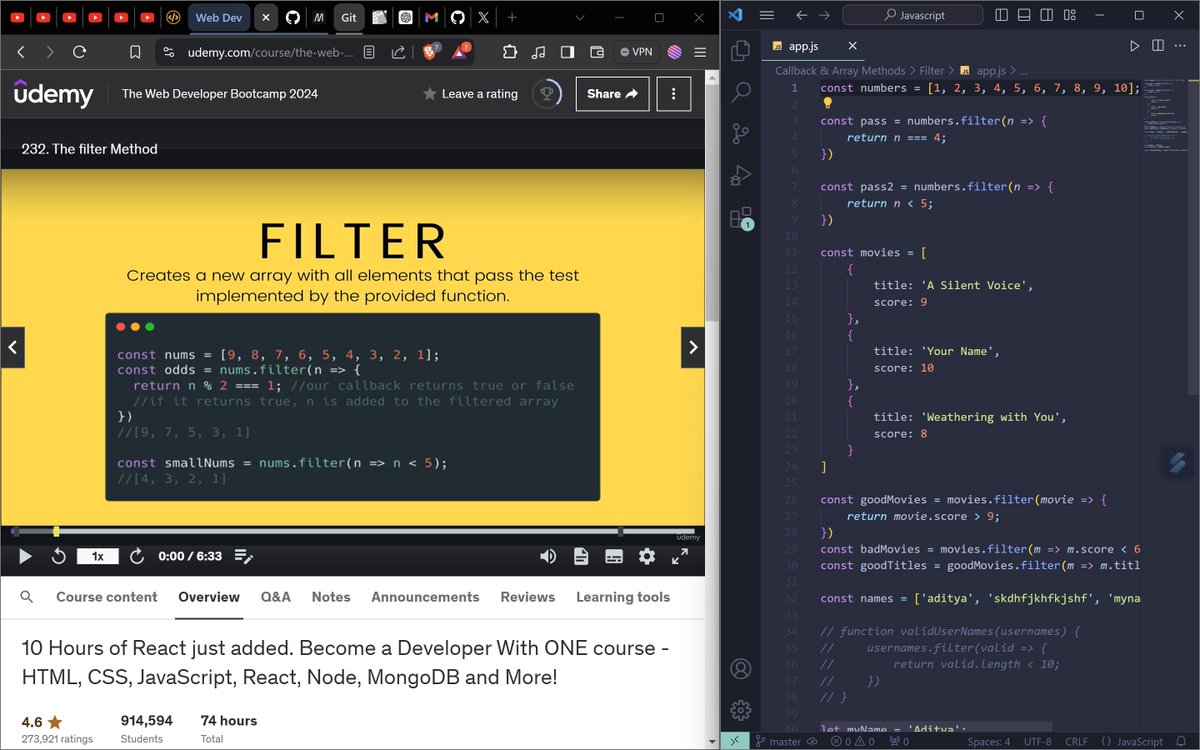 adxtye's tweet photo. 🌟 Web Dev Update! 🌟

Learning advanced JavaScript! Covered filter, setTimeout, setInterval, some, every, and reduce methods. Excited about the new possibilities! 🚀💻

#WebDevelopment #JavaScript #Coding #LearningJourney #LearninPublic #TechProgress https://t.co/VFD7dPGKav