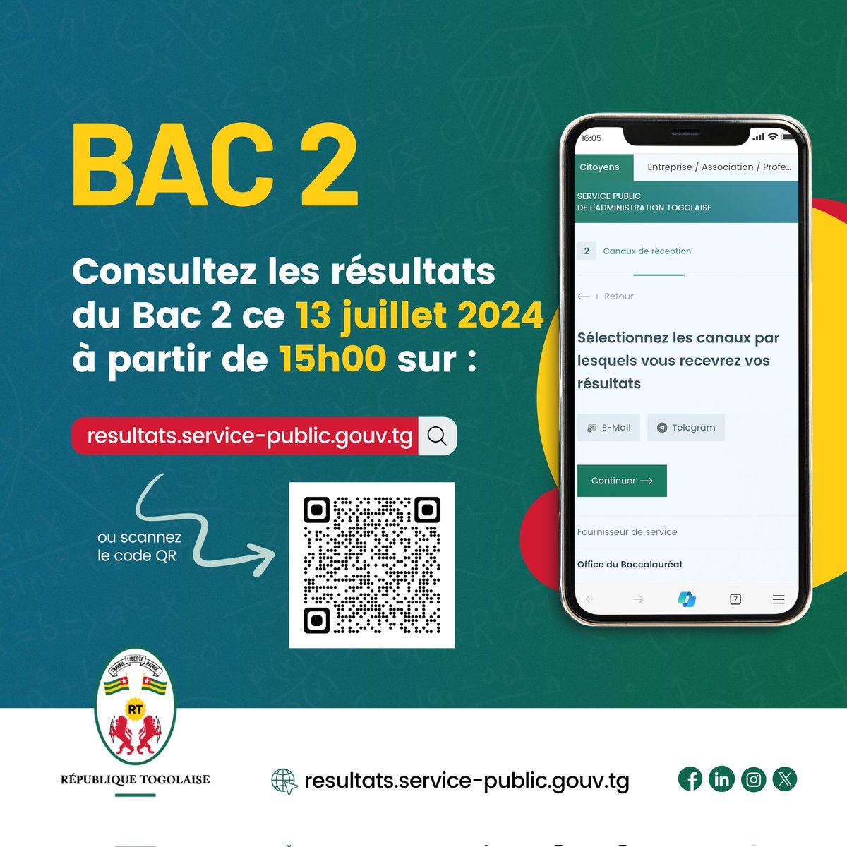 Les Résultats du BAC 2 sont Disponibles !

🎉 Bonne nouvelle pour tous les candidats au BAC 2 session 2023- 2024 ! Les résultats sont désormais disponibles sur notre plateforme.

Consultez gratuitement vos résultats dès maintenant en vous rendant sur : resultats.service-public.gouv.tg