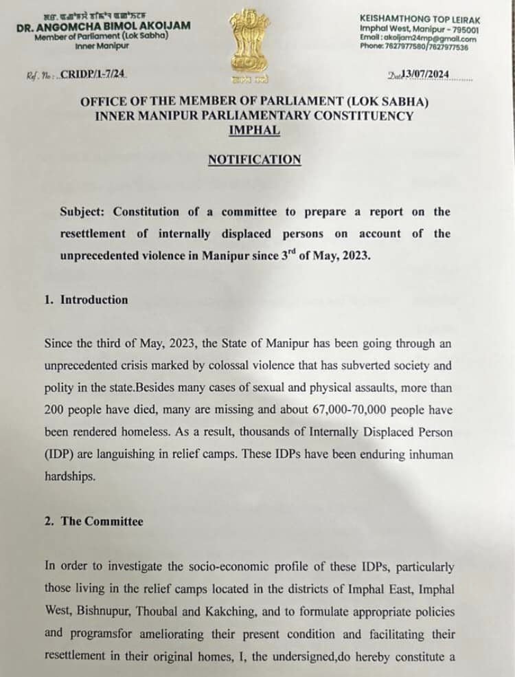 ManipurTimes's tweet photo. MP @Bimol_Akoijam  sets up committee for Internally Displaced Persons. 

Committee will bring out report within three months.

#ManipurViolence #committee4IDPs https://t.co/4SmLDWne3C