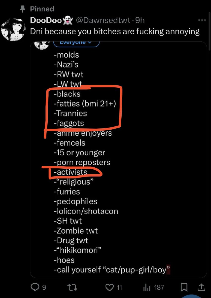 edtwtspy's tweet photo. @/Dawnsedtwt 

racist, homophobic, transphobic, fatphobic (even though they have BED 😭) https://t.co/fYw0hDPvan