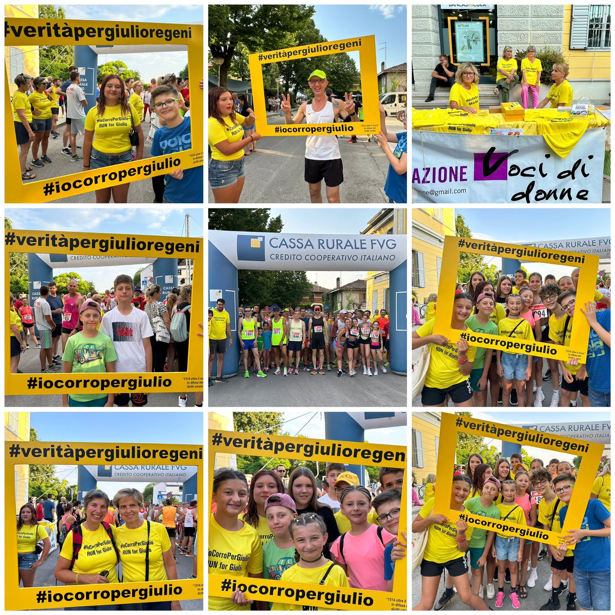 GiulioSiamoNoi's tweet photo. I ritratti nella cornice #IoCorroperGiulio, la partenza della #PeachRun, il tavolo della associazione #Vocididonne, i ragazzi del #GovernodeiGiovani nelle immagini dell’album del #12luglio a #Fiumicello https://t.co/BPhTcIA0Pj