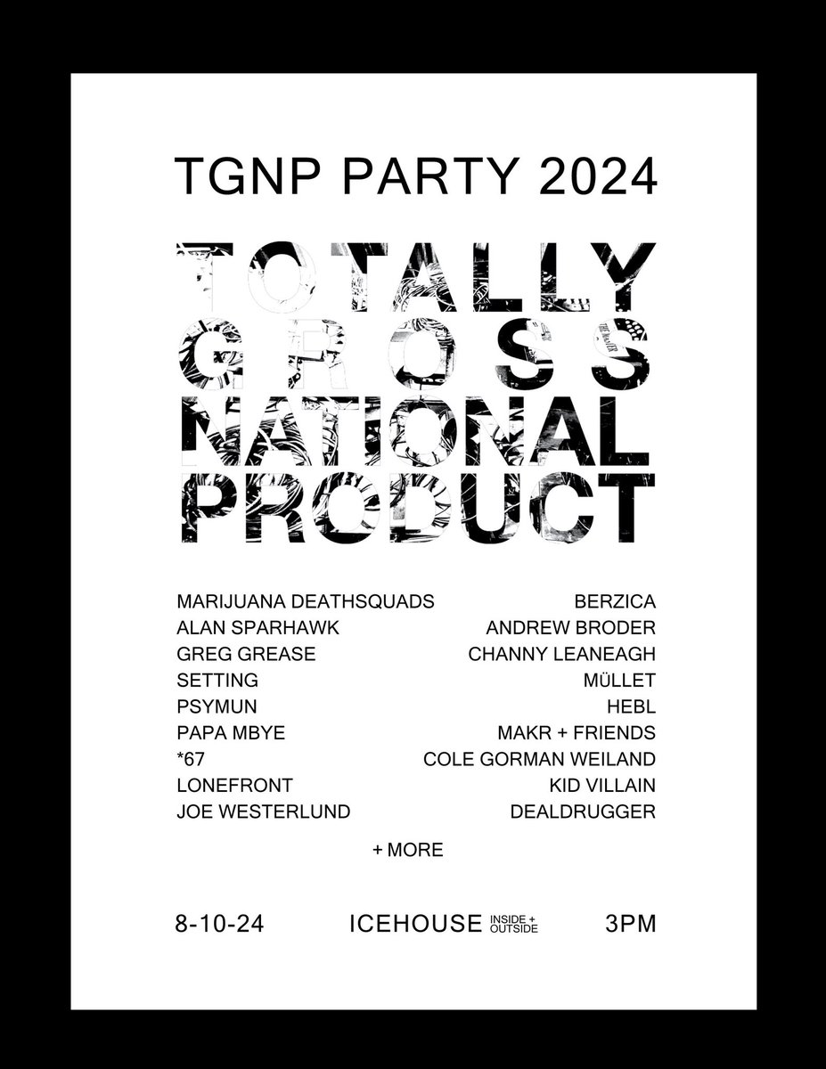TGNP PARTY 2024
Sat, August 10 at <a href="/icehousempls/">icehousempls</a> 
Outside + Inside 
3pm-close

Tix here: icehouse.turntabletickets.com/shows/3873/?da…

🎉 gonna be fun