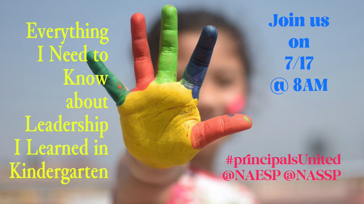 Calling ALL principals! Come join <a href="/PrincipalKim/">Kim Taylor</a> and me as we reflect upon our kindergarten years and how those experiences shaped our leadership practices.  We can't wait to see you at #principalsUnited 🍎🎸🚌 <a href="/NAESP/">National Assoc. of Elementary School Principals</a> <a href="/NASSP/">National Assoc. of Secondary School Principals</a>