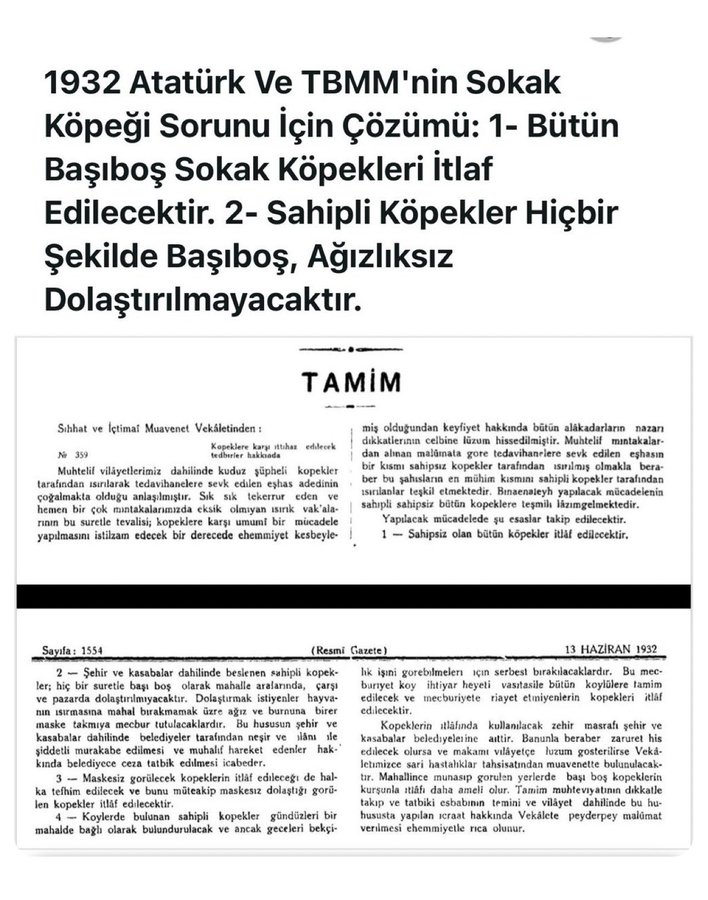 Türkiye cumhuriyeti vatandaşını can ve mal güvenliğini temin etmek zorundadır. Bu anayasal bir haktır. O nedenle sokakta parkta başıboş köpek olmaz. Milletin canı sizin hastalıklı zihniyetinize kurban edilemez. 

#yasayaevet
