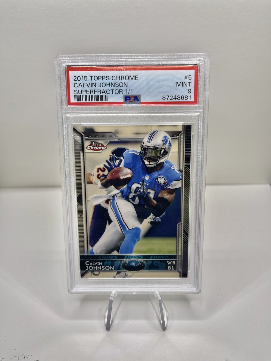 planet_fatness's tweet photo. Haven’t posted a single Megatron 🤖 all year, felt like now is as good a time as any!
I’m sure a separate post will come showing this next to the mini.
2015 Topps Chrome Calvin Johnson Superfractor 1/1 PSA 9
#calvinjohnson #calvinjohnsonjr #calvinjohnsoncards #calvinjohnson81 https://t.co/9QrzMJP5C5