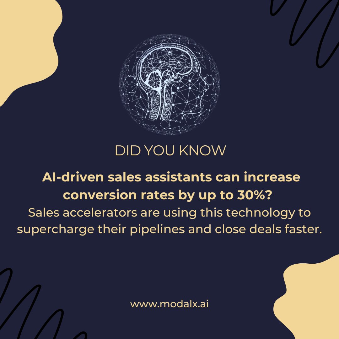 modalxai's tweet photo. Did You Know that AI-driven sales assistants can boost conversion rates by up to 30%?

Mind-blowing, right? 🚀

 Imagine supercharging your sales pipeline and closing deals faster with this cutting-edge tech.

#ModalX #AI #Saleshack #Futureofsales https://t.co/g0S38xHVqq