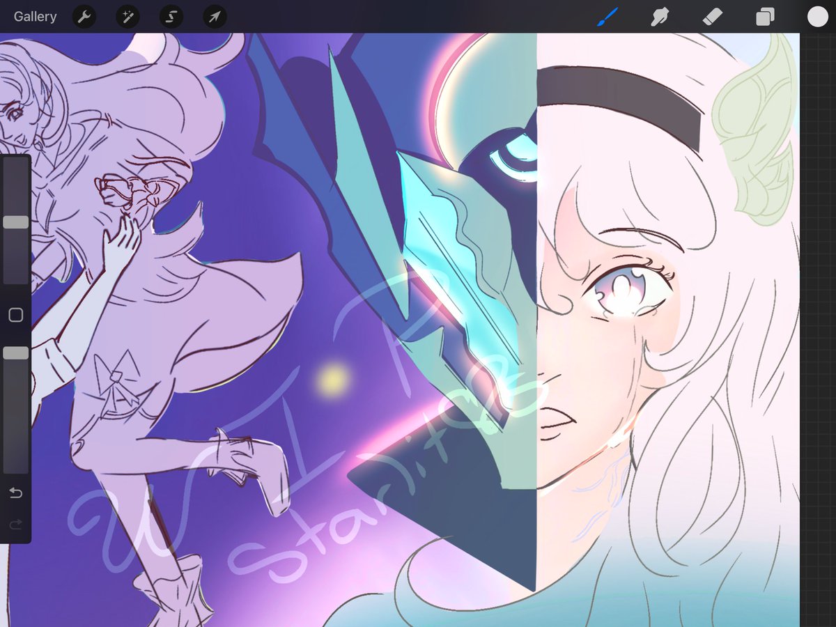 Colors as I wake - I AM STILL WORKING ON THIS STELLEFLY PIECE FIWIDJWKDJDN I love you firefly girlie but I am so tired of rendering your face 

#wip #hsr #starrail #stellefly #stelle #FireflyHSR