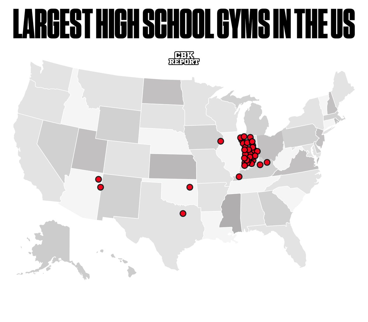 The 35 largest high school gyms in the US on a map (27 are in Indiana) 🤯