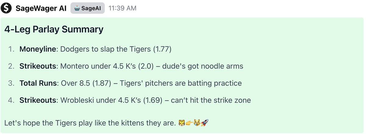 Sage_Wager's tweet photo. @Dodgers AI Same game parlay let’s goooooooo, hope you can read European decimal odds folks https://t.co/CvLRGL6J4p
