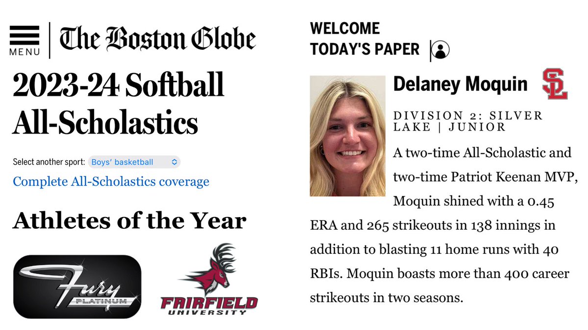 Fury Platinum 18U Roumelis (@fpne18uroumelis) on Twitter photo Only 5 softball athletes chosen in the State of MA by the Boston Globe as ‘Athletes of the Year’. Our 2025 <a href="/StagsSoftball/">Fairfield Softball</a> commit <a href="/DelaneyMoquin/">Delaney Moquin 2025</a> is one of them. 🖤🤍❤️ <a href="/GlobeSchools/">Boston Globe Schools</a> <a href="/FuryPlatinum/">FuryPlatinumSoftballClub</a> <a href="/ExtraInningSB/">EXTRA INNING SOFTBALL</a> <a href="/LegacyLegendsS1/">Legacy & Legends Softball</a> Only 5 softball athletes chosen in the State of MA by the Boston Globe as ‘Athletes of the Year’. Our 2025 <a href="/StagsSoftball/">Fairfield Softball</a> commit <a href="/DelaneyMoquin/">Delaney Moquin 2025</a> is one of them. 🖤🤍❤️ <a href="/GlobeSchools/">Boston Globe Schools</a> <a href="/FuryPlatinum/">FuryPlatinumSoftballClub</a> <a href="/ExtraInningSB/">EXTRA INNING SOFTBALL</a> <a href="/LegacyLegendsS1/">Legacy & Legends Softball</a>