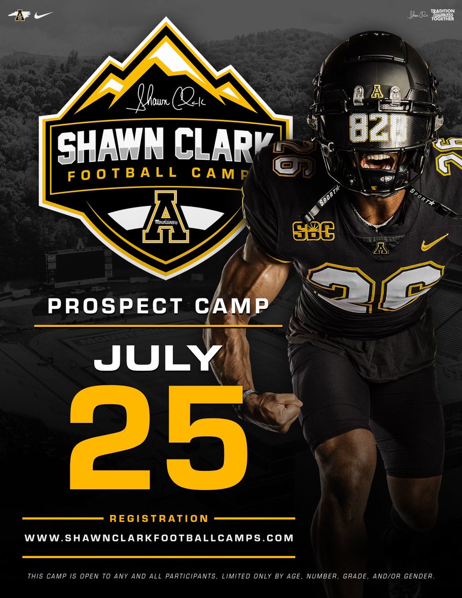 ATTENTION PROSPECTS:

Register at shawnclarkfootballcamps.com

#GoApp