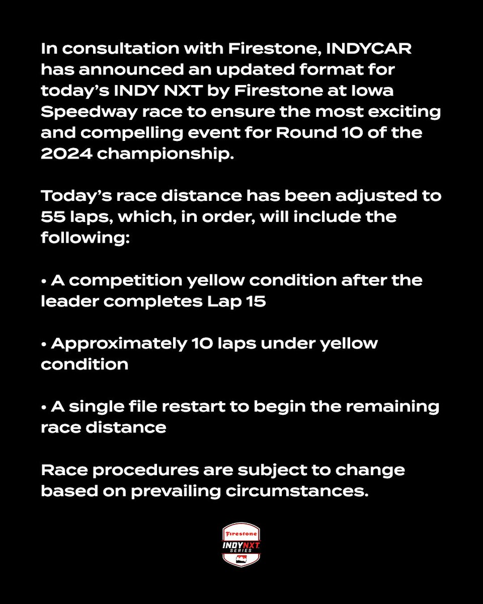 INDYNXT's tweet photo. Statement from @IndyCar on today's #INDYNXT race at Iowa Speedway: https://t.co/hve1Z9lVqr