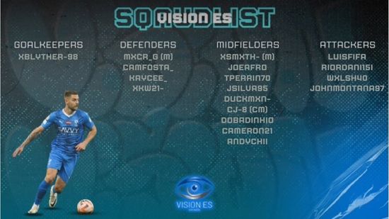 Exito Es (@exitovpg) on Twitter photo TEAM ANNOUNCEMENT 🚨🚨
Vision Es official squad list for the summer league <a href="/OfficialVPG/">Virtual Pro Gaming</a> <a href="/VPGEurope/">Virtual Pro Gaming | Europe</a> 👊
Looking forward to a new beginning!!
Credits @rhys7_ TEAM ANNOUNCEMENT 🚨🚨
Vision Es official squad list for the summer league <a href="/OfficialVPG/">Virtual Pro Gaming</a> <a href="/VPGEurope/">Virtual Pro Gaming | Europe</a> 👊
Looking forward to a new beginning!!
Credits @rhys7_