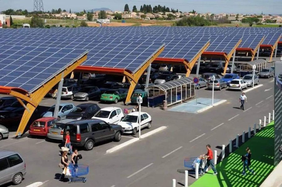 France is covering all their car parks with solar panels, this will provide about 5% of their electricity.

If the UK covered its carparks, large buildings and warehouses with Solar Panels we could generate 5% too, and it would take no extra space at all.