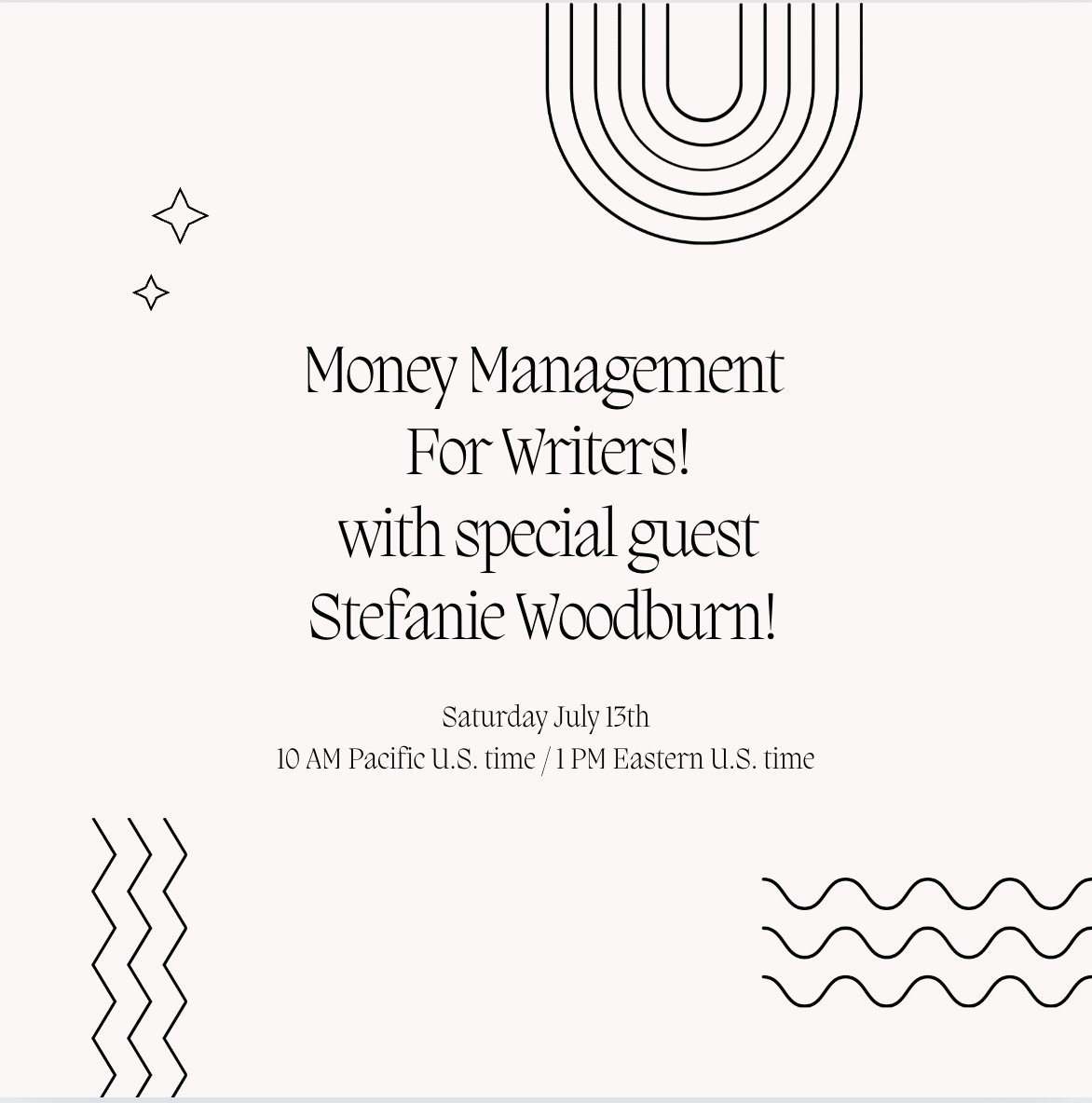 CaroleKirsch's tweet photo. WRITERS - TODAY (in 1 hour) - FREE live Zoom Q&amp;A 
✨5 Survival Tips to Manage Money for Writers ✨
with special guest 
@StefWoodburn!
(zoom link below!) https://t.co/BADNzXwVXl