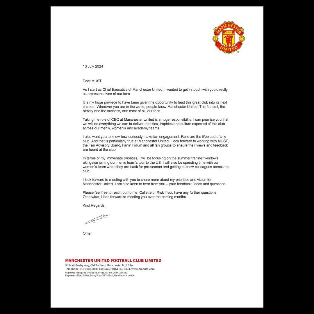 UtdPlug's tweet photo. Omar Berrada has sent a letter to the Manchester United Supporters Trust. https://t.co/8N6HaqC79D