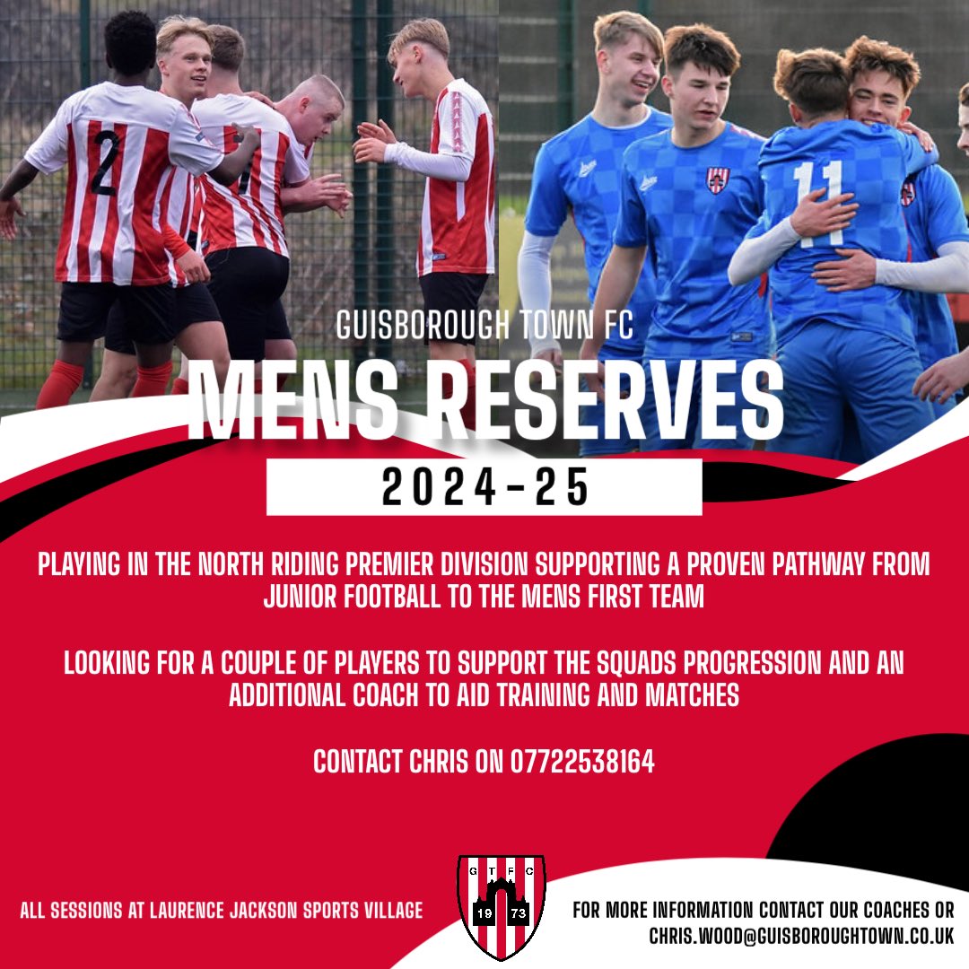 guistownfc's tweet photo. 𝗥𝗘𝗦𝗘𝗥𝗩𝗘𝗦 𝗥𝗘𝗖𝗥𝗨𝗜𝗧𝗜𝗡𝗚

Our Reserves are looking for a couple of players to add to our squad for this season as well as an additional coach to support.

Contact Chris if interested on 07722538164 https://t.co/pNt0ul5kQ4