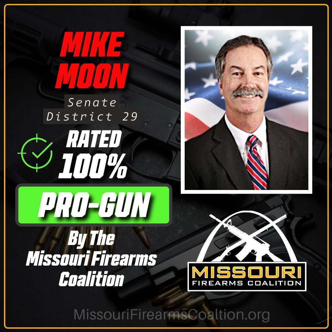 MOFirearms2A's tweet photo. Senator @realmikemoon has a record of fighting for gun rights in the Jeff City. In the House, Moon helped pass Constitutional Carry, Stand-Your-Ground, and more. In the Senate, Mike helped us pass the Second Amendment Preservation Act! 

Mike has EARNED this 100% rating!

#moleg https://t.co/Nkdshs5eW6