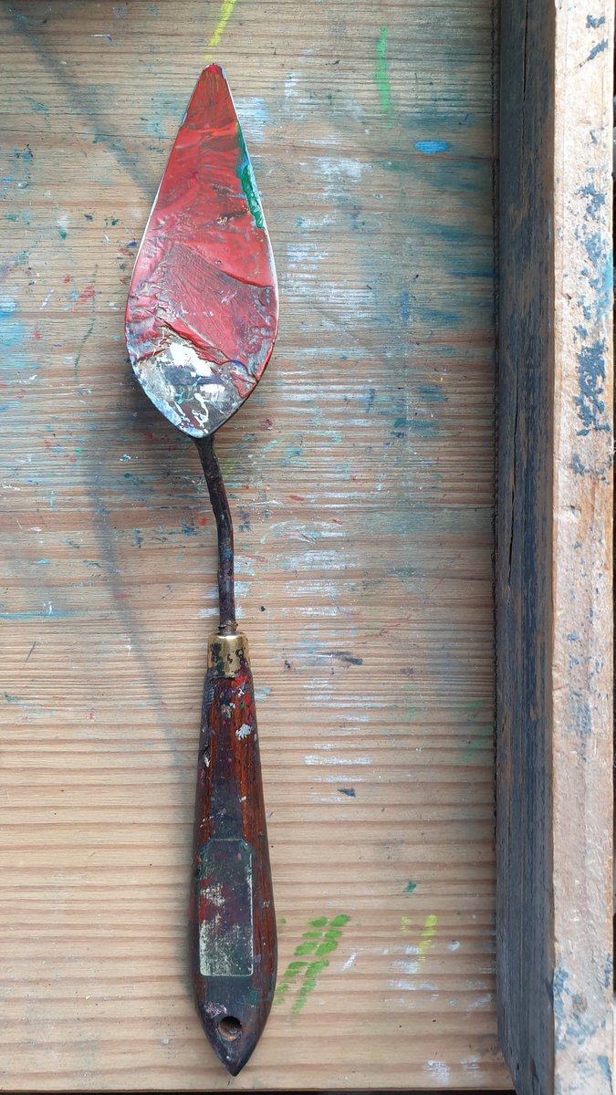 FrancisRenaud1's tweet photo. Toutes ces heures passées ensemble! Mon plus bel instrument et compagnon de création. Ma spatule...
#spatule #peinture #huile #lefrancbourgeois #huile #creation #toile #art https://t.co/upTovmXA5e