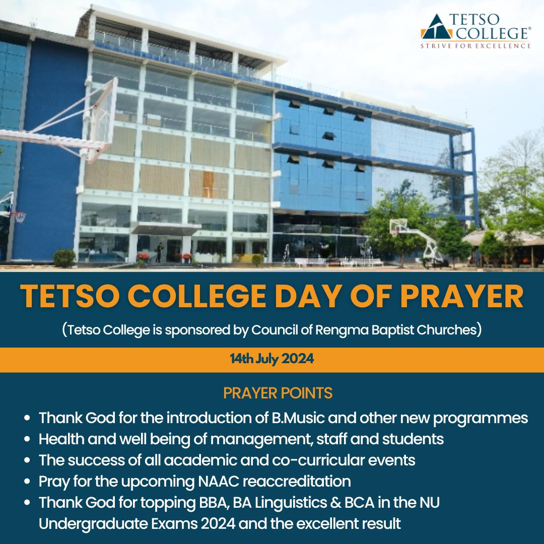 TetsoCollege's tweet photo. The Council of Rengma Baptist Churches has set aside July 14th as Tetso College Day of Prayer. Please take a moment to pray for the college on this day. 🙏
Seek the Lord and His strength; seek His presence continually!
Matthew 26:41
#dreamthinkdo #striveforexcellence https://t.co/nEs0x8aNgZ