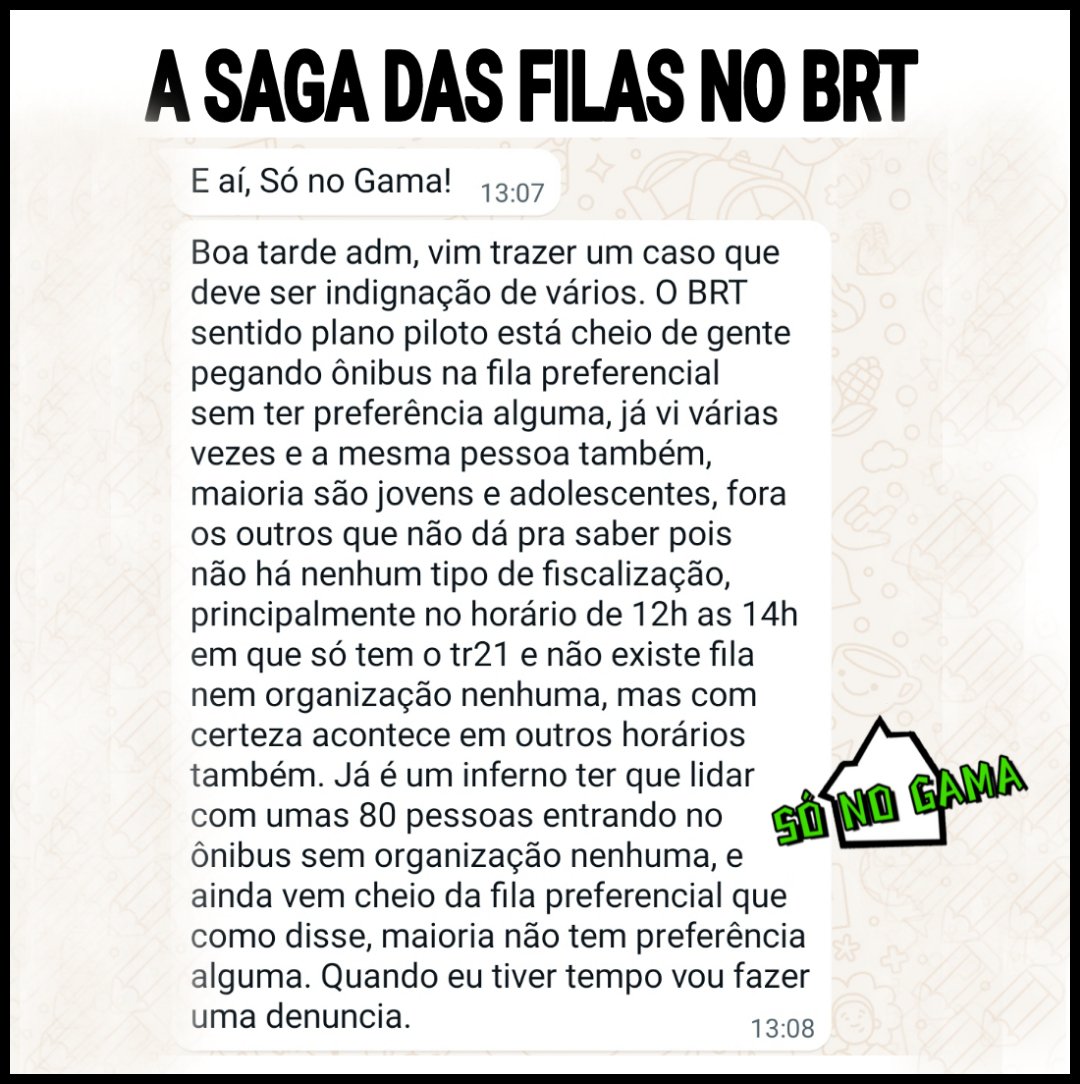 SonoGama's tweet photo. Dá para fazer uma novela só com os relatos do BRT Gama!
.
.
#sonogama
#gama
#gamadf
#Gamaiada
#BrtGama
#NadeSeResolve https://t.co/fEI2EniSf7
