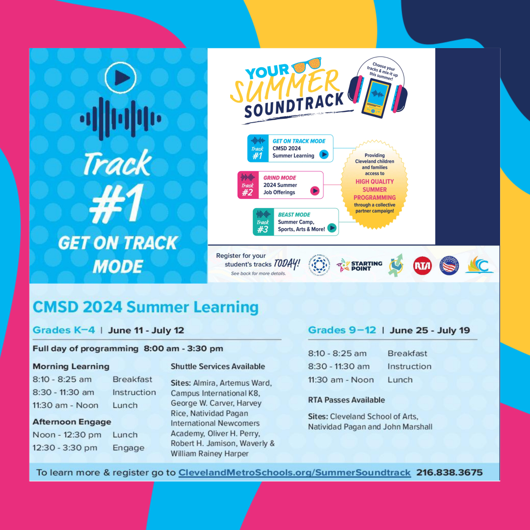 GCRTA's tweet photo. ☀️☀️☀️Enjoy summer with camps, classes, & programs from the @CityofCleveland, CMSD, CPL and more! The Summer Soundtrack offers academic support & diverse camps for kids & families, blending learning & fun! #CLESummer
Register at https://t.co/DUne1VEoU4 https://t.co/X4iV6SD9Rq