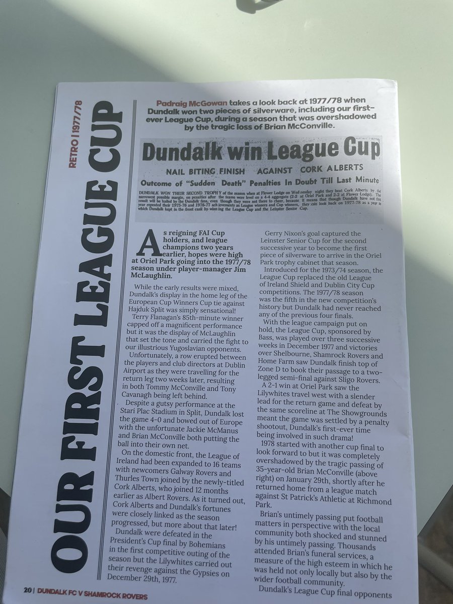 Michael Shine (@michaelshine2) on Twitter photo Great reading on holiday. Saved up a lot of <a href="/DundalkFC/">Dundalk FC</a> programmes. This one from Mar 2023. Great article from <a href="/PadraigMcGowan1/">Padraig McGowan</a> about 1977/78 season and the first ever league cup final win by the club. Great reading on holiday. Saved up a lot of <a href="/DundalkFC/">Dundalk FC</a> programmes. This one from Mar 2023. Great article from <a href="/PadraigMcGowan1/">Padraig McGowan</a> about 1977/78 season and the first ever league cup final win by the club.