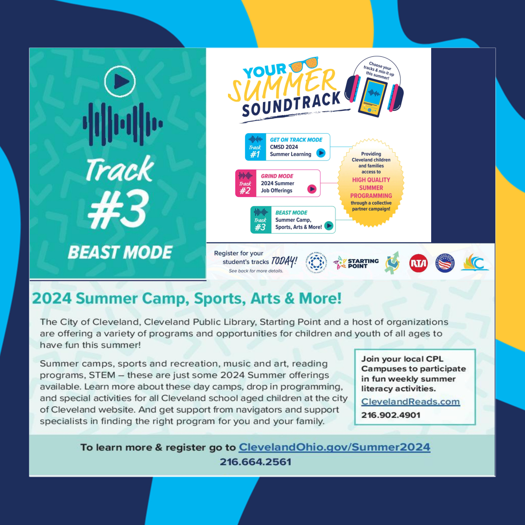 GCRTA's tweet photo. ☀️☀️☀️Enjoy summer with camps, classes, & programs from the @CityofCleveland, CMSD, CPL and more! The Summer Soundtrack offers academic support & diverse camps for kids & families, blending learning & fun! #CLESummer
Register at https://t.co/DUne1VEoU4 https://t.co/X4iV6SD9Rq