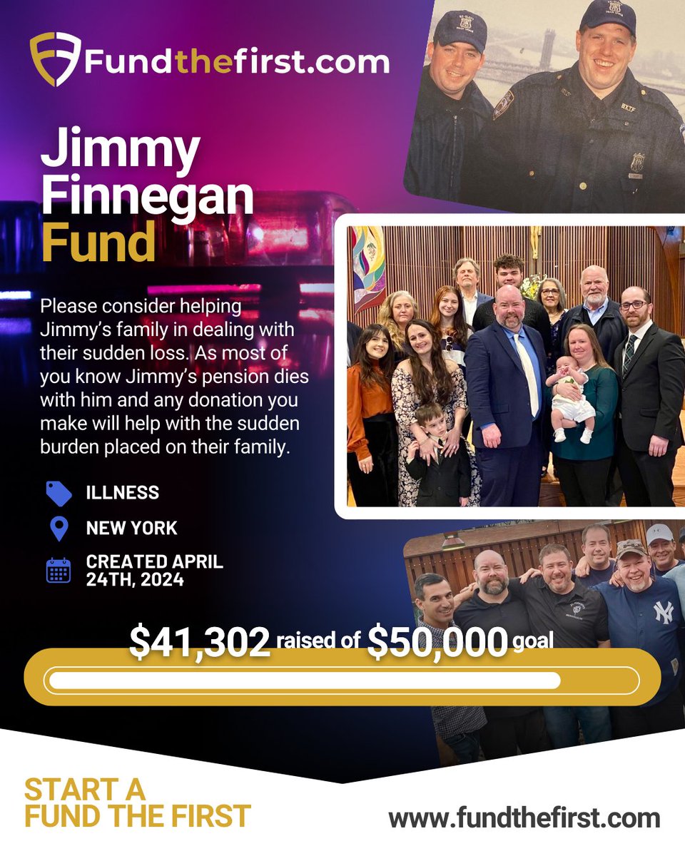 FundtheFirst's tweet photo. 🌟 Successful Fundraiser 🌟

"Jimmy Finnegan Fund"

This campaign has reached $41,302 of its $50,000 goal!

Join us in making a difference!
🌐 https://t.co/pMXg6FdlTz

#FundTheFirst #CommunitySupport https://t.co/6PmKQKgpa2