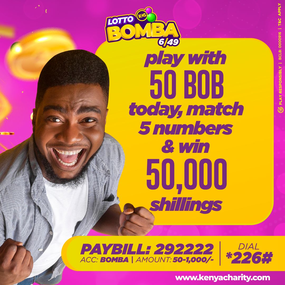 CHANGAMKIA CHAPAA!
Up to 25 MILLION tonight at 9PM on the Daily BOMBA draw! MPESA 100 PAYBILL 292222 ACC: BOMBA. Win X25,000 your stake. Play now! Unangoja nini?
#DareToBeAMillionaire #BeAWinner  #WeMakeWinnersEveryday #Saturday #weekend