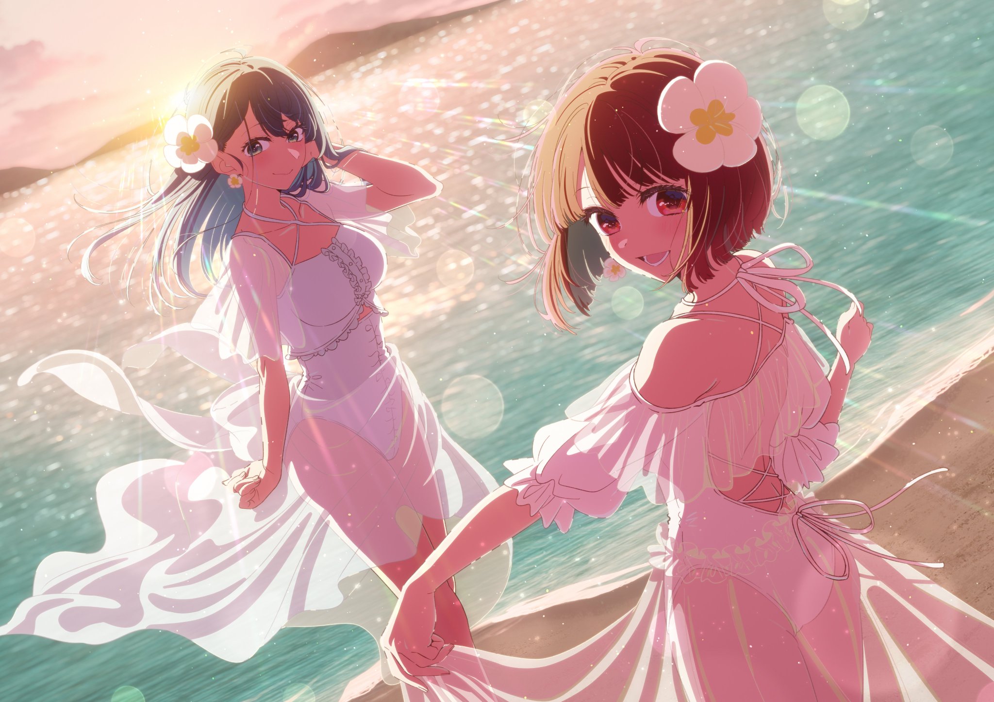 推しの子 黒川あかね 有馬かな　キービジュ　海の日　缶バッジ 推しの子】』TVアニメ公式 on X: 
