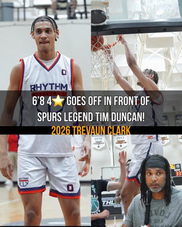 CameraCashMedia's tweet photo. 6’8 2026 4⭐️ TreVaun Clark balled out on day 2 of Gaso in front of Spurs legends  Tim Duncan & Bruce Bowen. His upside is pro status shooting the 3 ball and midrange fluently all day. Make sure to radar him now 📈

@TreClark20 @GASOMass @Ballislife @overtime @TXHSBB @c1osen @TexasHoopsGASO