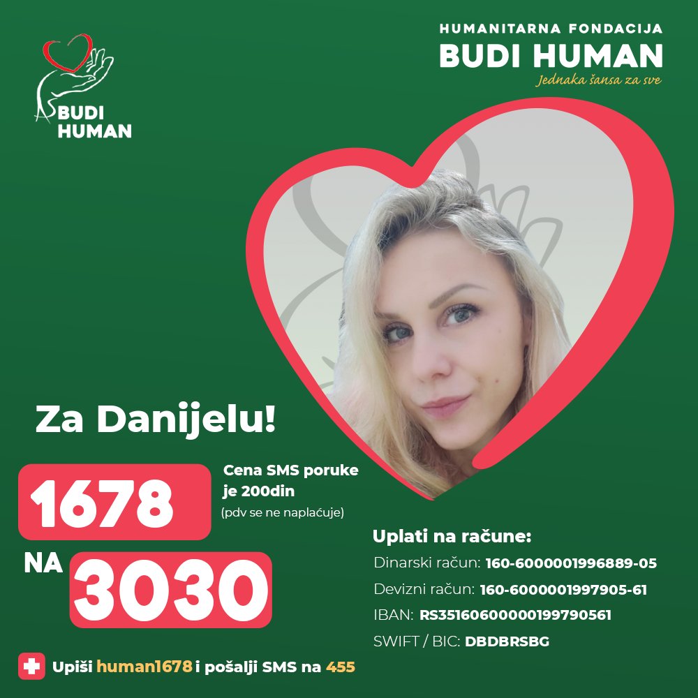 Pomozimo Danijeli!

Upišimo 1678 i pošaljimo SMS na 3030

budihuman.rs/korisnik/1678/…

#budihuman #jednakašansazasve