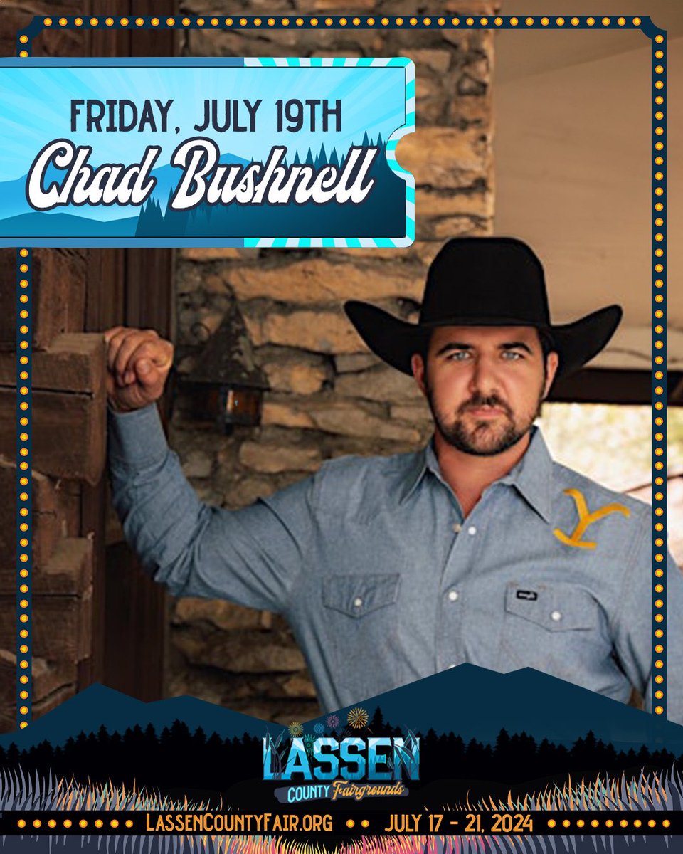 LassenCFair's tweet photo. He's won Modern Country Song of the Year, has racked up 3 #1 Christian Country songs, &amp; he's your opening act for Lonestar at the Lassen County Fair! 🎶Chad Bushnell takes the Fair Main Stage Friday, July 19th. Get your tickets now at https://t.co/wtdZO8aAuf. 🎡 #LassenCountyFair https://t.co/feKMAOwKJP