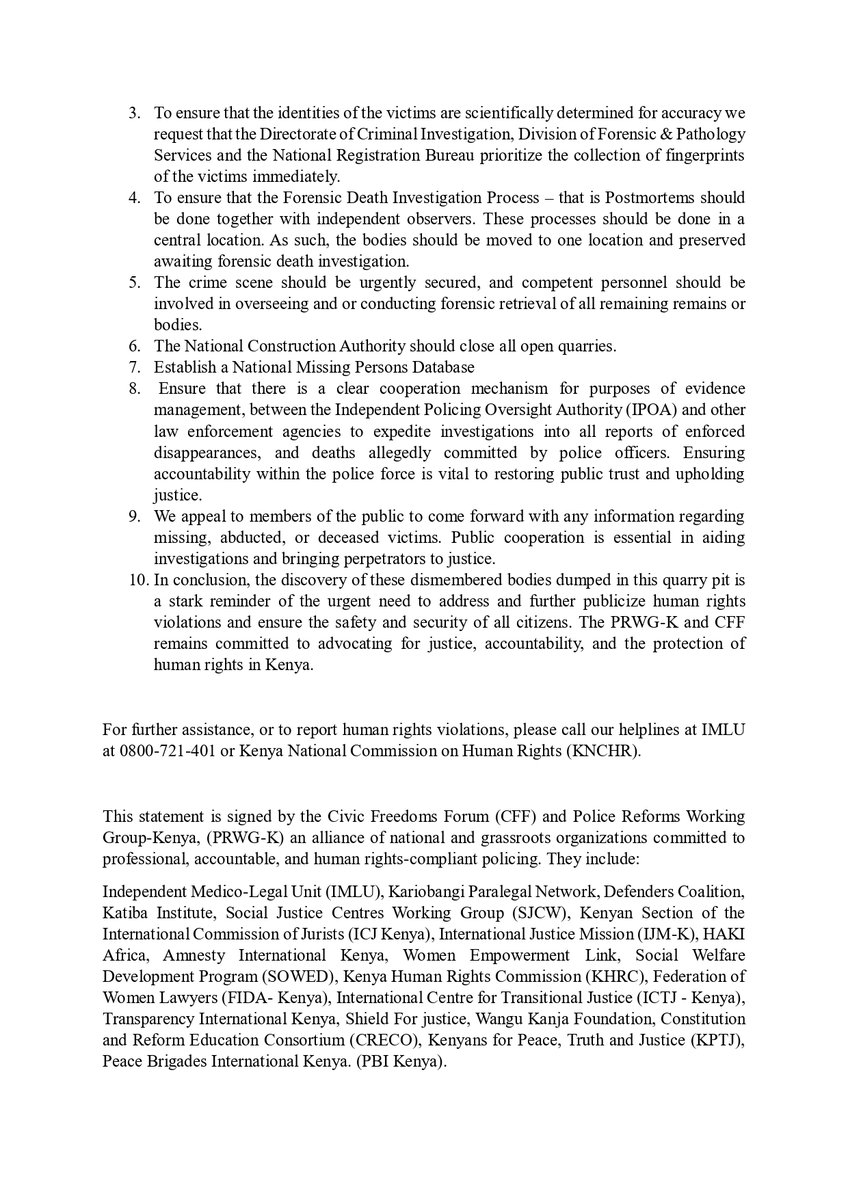 Police Reforms Working Group - Kenya (@reformsgroup) on Twitter photo We are deeply shocked and saddened by the recent discovery of dismembered bodies in the Kware area. This is a stark reminder of the urgent need to address and further publicize human rights violations and ensure the safety and security of all citizens. <a href="/cff_kenya/">Civic Freedoms Forum - CFF</a> We are deeply shocked and saddened by the recent discovery of dismembered bodies in the Kware area. This is a stark reminder of the urgent need to address and further publicize human rights violations and ensure the safety and security of all citizens. <a href="/cff_kenya/">Civic Freedoms Forum - CFF</a>