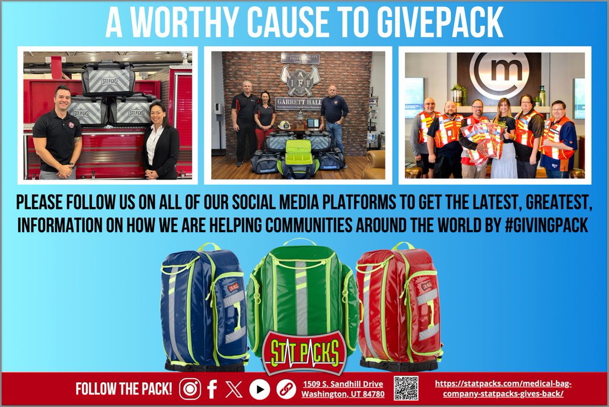 Our Mission is to Help you Help Others.
If you are in of StatPacks equipment, please reach out to us by using the QR code or
statpacks.com/medical-bag-co…

#givingback #donations #firstresponders