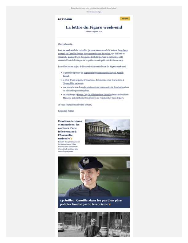 benjaminferran's tweet photo. Trois enquêtes, trois récits, deux reportages, un portrait et deux nouvelles séries d’été.

C’est le programme de la lettre du @Le_Figaro week-end, envoyée à l’instant à nos abonnés.

Avec des articles de @wallybordas, @paoliniesther, @edemontety, @Thom_asfr, @m_dadhemar, @jmguenois , @fabienpalem, @fallettiseb, @emmaconfrere, @mariongr & Alicia Dorey.