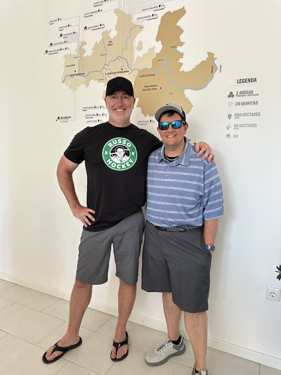 megskogie's tweet photo. Mark and Russo enjoying the Duoro River Valley in Portugal. They highly recommend the 8 hour boat ride to the area. @RussoHockey @markskogstad @SotaStickCo @AnthonyLaPanta https://t.co/qULj0FKG4s