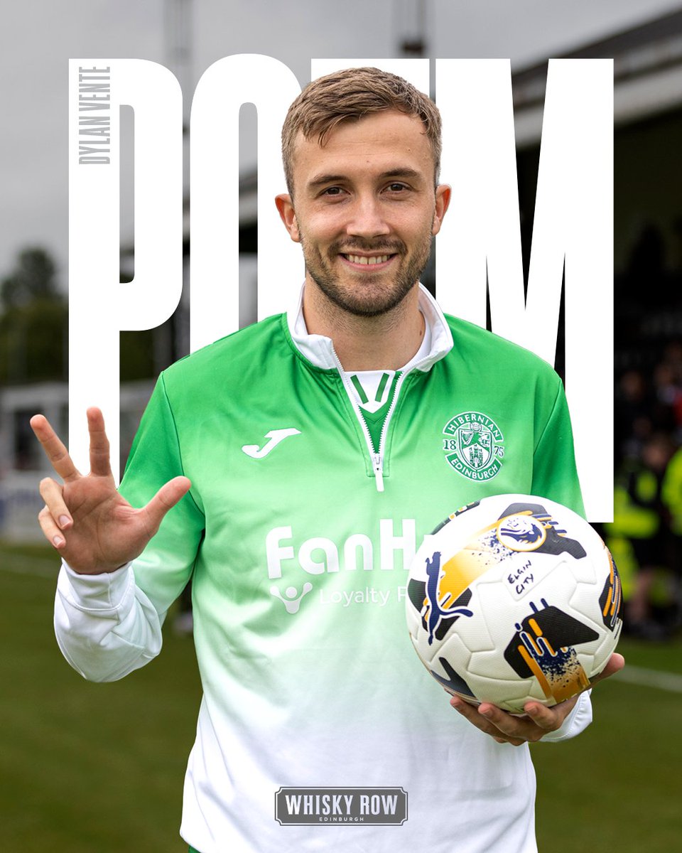 HibernianFC's tweet image. ⚽⚽⚽

Hat-trick hero Dylan Vente is today’s @WhiskyRowEdin  Player of the Match! 🎩